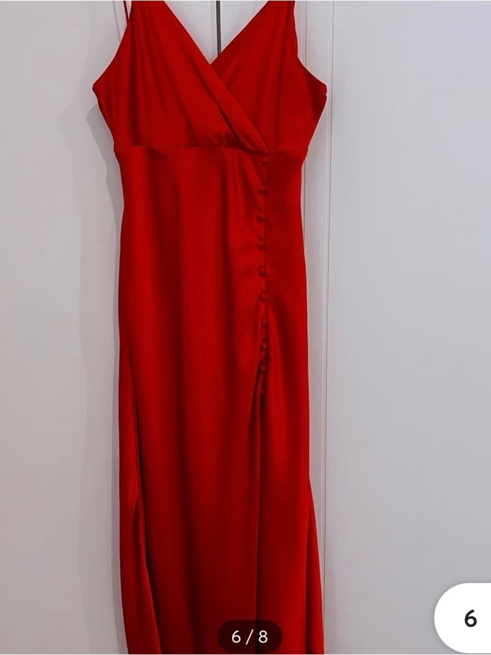 Zara Red Satin Slip Dress with Button Detail